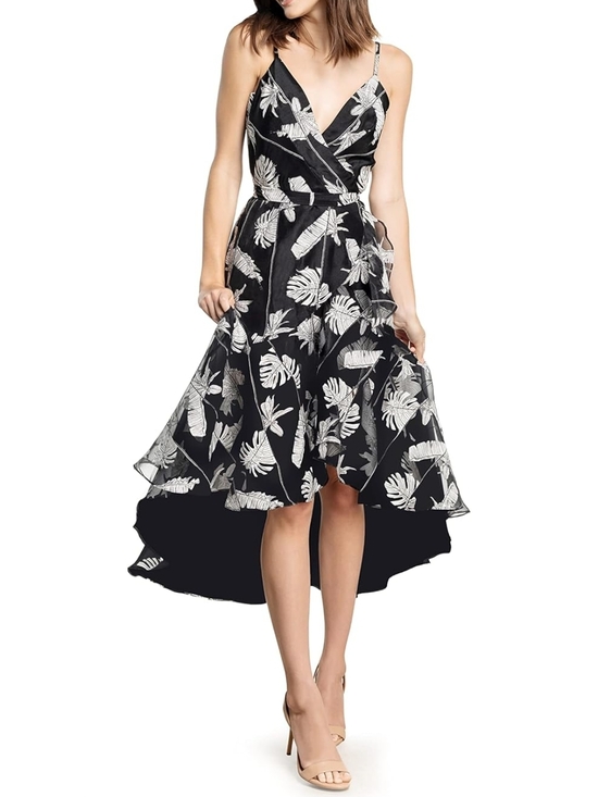 Dress the Population Dresses & Skirts - Dress the Population Delphine Black & White Tropical Wrap Dress